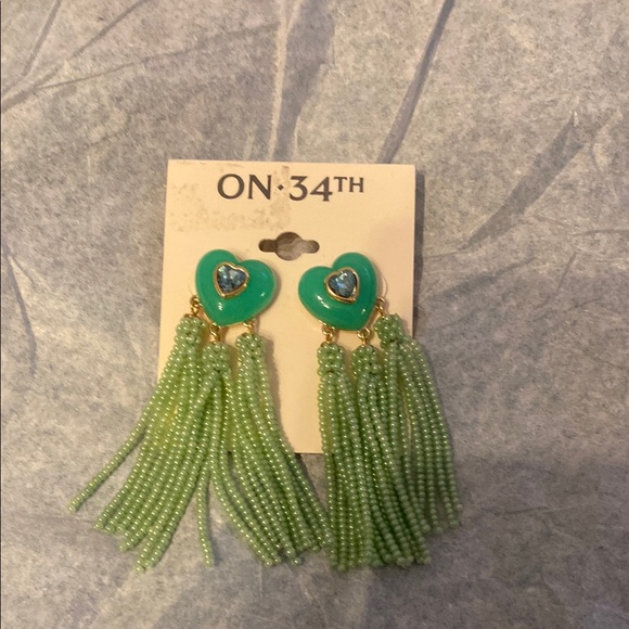 Jewelry - Green Heart Tassel Earrings